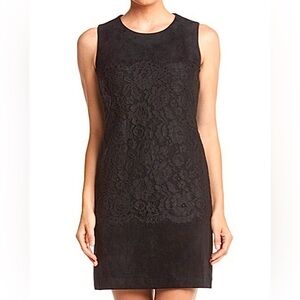 Sizes 6, 8, 10, 12, 14 Black Calvin Klein Faux Suede Lace Overlay Dress